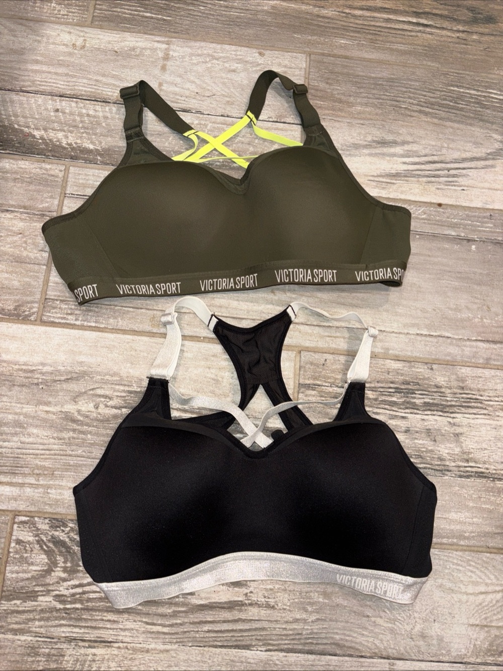 Victoria secret sports bra set 2 34C green yellow / black silver